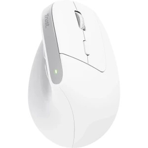 Mouse Trust Bayo+ Ergonomic, Silent click, Reincarcabil USB-C, Bluetooth + 2.4 GHz, White