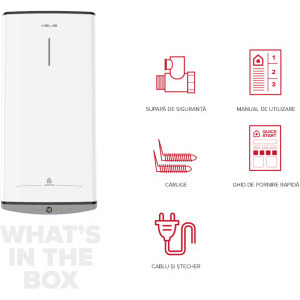 Ariston electric Velis Dune 100 EU, 1500 W, 100 L, Control electronic, Functie Eco Evo, Protectie ioni de argint, Anod de magneziu, Alb