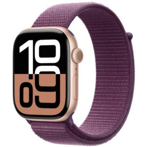 Apple Watch Series 10, Cellular, 42mm Carcasa Aluminium Rose Gold, Plum Sport Loop