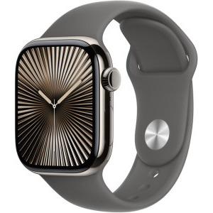 SmartWatch Apple Watch Series 10, 46mm Carcasa Titanium Natural, Stone Grey Sport Band - S/M, GPS + Cellular
