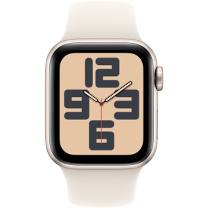 Apple Watch SE (2024), 40mm Aluminium Starlight cu Starlight Sport Band - M/L, GPS + Cellular