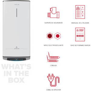 Ariston electric Velis Dune Wi-Fi 50 EU, 1500 W, 50 L, Control electronic, Functie Eco Evo, Protectie ioni de argint, Anod de magneziu, Alb