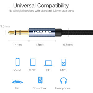 Ugreen AV112, Jack 3.5 mm Male - Jack 3.5 mm Male, 2m, negru-albastru