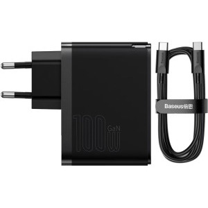 Baseus GaN5 Pro, 1x USB, 1x USB-C, Quick Charge 100W, Black