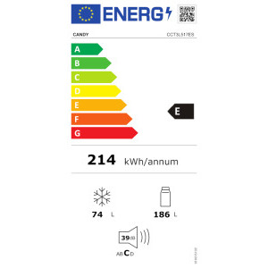 Candy CCT3L517ES, 260 L Clasa E, Low Frost, Control electronic, 176 cm, Argintiu