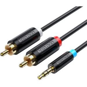 Vention 1x Jack 3.5 mm Male - 2x RCA Male, 3m, negru