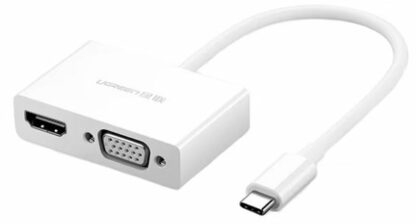 Adaptor Ugreen 1x USB-C Male - 1x HDMI Female + 1 VGA Female, Alb
