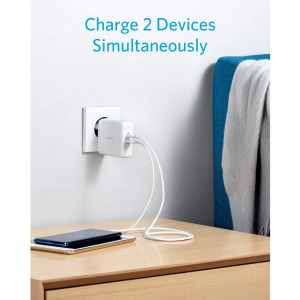 Anker PowerCore III Fusion 5k 2-in-1, 5000 mAh, incarcator de retea, 18W 1x USB-C, 1x USB, Power Delivery, White