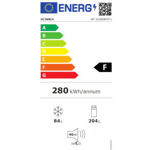 Heinner HC-V286WDF+, 288 L, Clasa F, Dozator apa, Less Frost, 180 cm, Alb