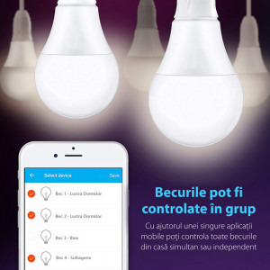 Red Sun Bec inteligent LED RGB RS-SW-LB-A21, wifi, control de pe aplicatie mobila