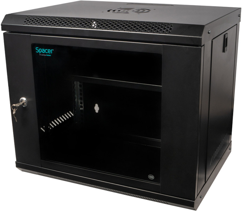 Cabinet metalic Spacer SPCW-9U-400-BK-02 9U, Wall mount, 500 x 400 mm, Glass door, Negru