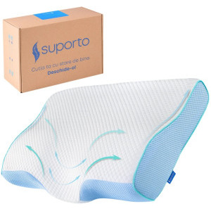 Suporto Perna anatomica si ortopedica cu suport cervical pentru dormit, din spuma cu memorie
