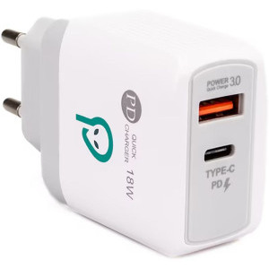 Incarcator retea Spacer SPAR-DUOQ-01, 1x USB-C, 1x USB, Quick Charge 18W, alb