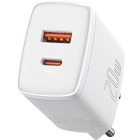 Incarcator retea Baseus CCXJ-B02, 1x USB-C, 1x USB, Quick Charge 20W, White