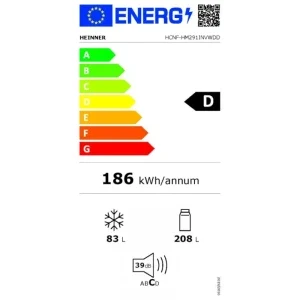 Heinner HCNF-HM291INVWDD, 291 L, Clasa D, Total No Frost, Inverter, Dozator de apa, Control electronic, 186 cm, Alb