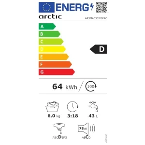 Arctic ARSMA630WSPRO, Slim, 6 kg, 1000 RPM, Clasa D, Add-In, Alb