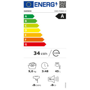 Daewoo DWD-FV9021-5, 9 kg, 1400 RPM, Clasa A, Inverter, Alb