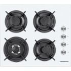 Plita incorporabila Heinner HBH-V4IWF-GWH, Gaz, 4 arzatoare, Aprindere electrica integrata, Control lateral, Gratar fonta, Wok, 60 cm, Alb