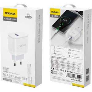 Dudao A20EU, 1x USB 18W, White, Cablu USB-C inclus
