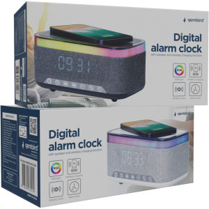 Gembird Ceas digital cu Boxa si Alimentator Wireless, 2 x 5W, RGB, Negru-Gri