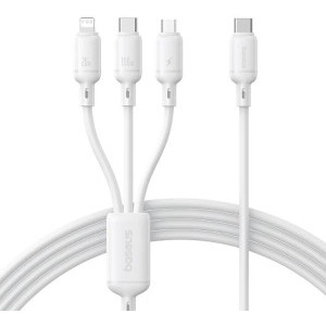 Cablu de date / adaptor Baseus One-for-three, USB-C Male la USB-C Male & MicroUSB Male & Lightning Male, 100 W, 1.5 m, White