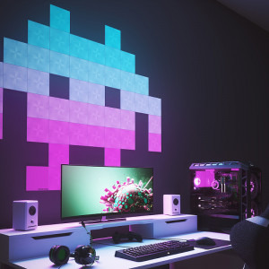 Nanoleaf Canvas Set 4 panouri luminoase inteligente LED RGBW cu senzor pentru muzica, pentru extindere kit de baza Canvas