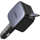 Incarcator auto Ugreen EC603, 1x USB, 1x USB-C, 90 W, Cablu integrat, Grey
