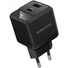 Incarcator retea Borofone BN19, 1x USB-C, 1x USB, Quick Charge 20 W, Black