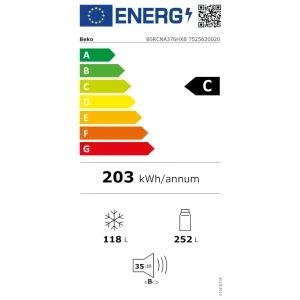 Beko B5RCNA376HXB, 370 L, Clasa D, No Frost, ProSmart Inverter, HarvestFresh, AeroFlow, Control electronic, 186 cm, Metal Look