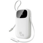 Baterie externa Baseus EnerFill FC31, 20000 mAh, 1x USB, 1x USB-C, 45 W, Display, 2x Cabluri USB-C integrate, White