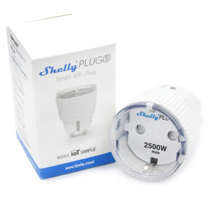 Shelly Priza Plug S, Wi-Fi, 2500 W, Monitorizare consum, Programare, Alb