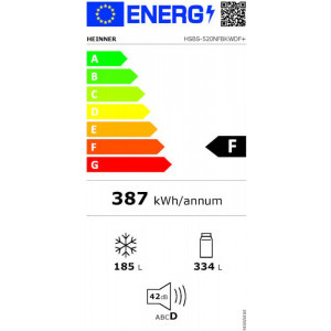 Heinner HSBS-520NFBKWDF+, 519 L, Full No Frost, Multi Air-Flow, Dozator de apa, Control touch, Filtru Antibacteria, Clasa F, 179 cm, Negru