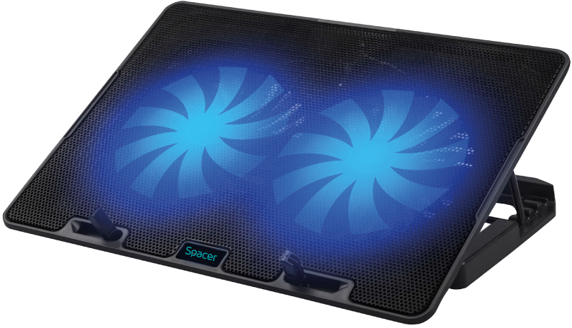 Stand/Cooler notebook Spacer Gaming 2F, pana la 17.3 inch, 2 ventilatoare 140mm, iluminare LED