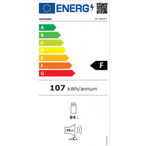 Heinner HF-N94F+, 94 L, Control mecanic, Clasa F, 84 cm, Alb