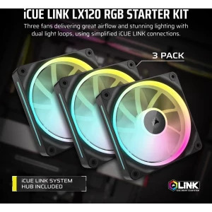 Corsair iCUE Link LX120 RGB Starter Kit 120mm Three Fan Pack Black