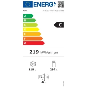 Beko B5RCNA416HXB, 415 L, Clasa C, No Frost, ProSmart Inverter, HarvestFresh, AeroFlow, Control electronic, 203 cm, Metal Look