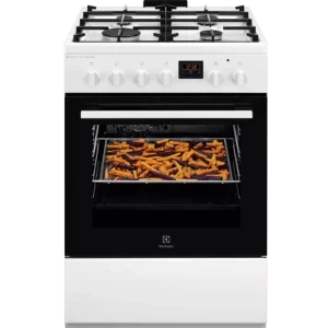 Aragaz Electrolux LKK664220W, Mixt, 4 arzatoare, Sistem de siguranta, Aprindere integrata, Autocuratare catalitica, Timer, Grill, AirFry, Clasa A, 60 cm, Alb