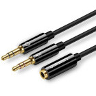 Cablu audio Ugreen AV140, 2x Jack 3.5 mm Male - Jack 3.5 mm Female, 0.2 m, Negru