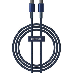 Cablu de date / adaptor Baseus Tungsten, USB-C Male la USB-C Male, 100 W, 1 m, Blue