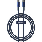 Cablu de date / adaptor Baseus Tungsten, USB-C Male la USB-C Male, 100 W, 1 m, Blue