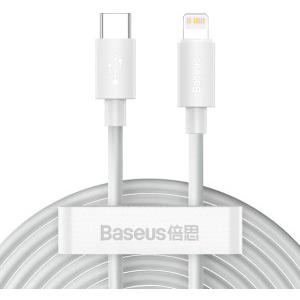 Cablu de date / adaptor Baseus Simple Wisdom, USB-C Male la Lightning Male, 20 W, 1.5 m, White, 2 buc