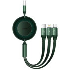 Cablu de date / adaptor Baseus Bright Mirror, USB Male la USB-C Male & MicroUSB Male & Lightning Male, 66 W, Retractabil, 1.1 m, Green