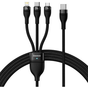 Cablu de date / adaptor Baseus Flash, USB-C Male la USB-C Male & MicroUSB Male & Lightning Male, 100 W, 1.5 m, Negru