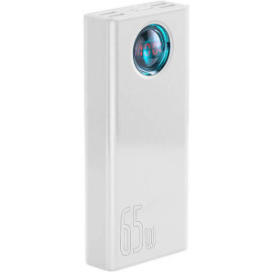 Baseus Ambilight, 30000 mAh, 4x USB, 1x USB-C, 1x Lightning, 65 W, Display, White, posibilitate incarcare laptop