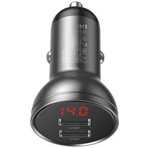 Incarcator auto Baseus Digital Display, 2x USB, 24 W, Display, Grey