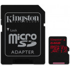 Kingston Micro SDXC Canvas React, 64GB, Clasa 10, UHS-I U3, V30 + Adaptor SD