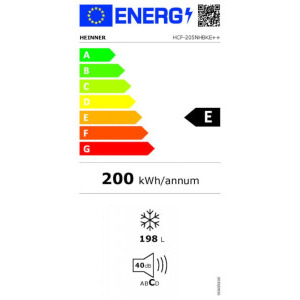 Heinner HCF-205NHBKE++, 198 L, Clasa E, Inverter, Control electronic, Negru