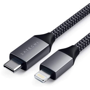 Satechi Braided USB-C Male la Lightning Male, MFi, 1.8 m, Space Grey
