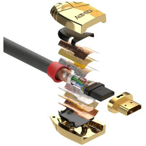 LINDY HDMI Male - HDMI Male, 2m, Auriu-Gri