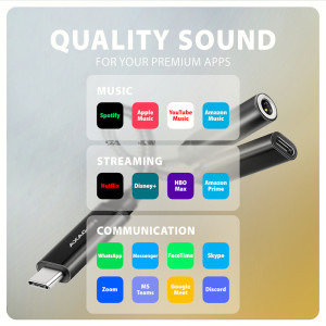 AXAGON 1x USB-C Male - 1x Jack 3.5mm, 1x USB-C Female, PD 60W, Black